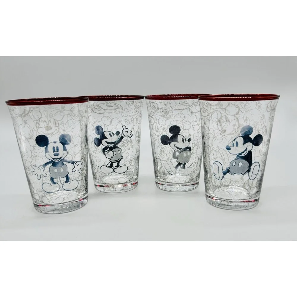 Pottery Barn Disney Mickey Mouse Glass Tumblers‎ Set of 4 Black White